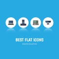 Flat Icon Computer Set Of Processor, Notebook, Technology And Other Vector Objects. Also Includes Keyboard, Laptop, PC