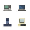Flat Icon Computer Set Of Processor, Notebook, Technology And Other Vector Objects. Also Includes Notebook, PC, Vintage