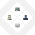 Flat Icon Computer Set Of Technology, Display, Processor And Other Vector Objects. Also Includes Monitor, Screen, Retro Royalty Free Stock Photo