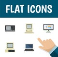 Flat Icon Computer Set Of Vintage Hardware, Computing, Notebook And Other Vector Objects. Also Includes Computing Royalty Free Stock Photo