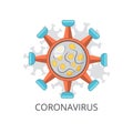 Flat icon with coronavirus illustration. Corona virus infection. China pathogen respiratory coronavirus. Flu prevention