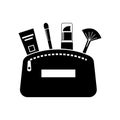 Flat icon of cosmetic products in a bag. Vector flat design of make up elements. Royalty Free Stock Photo