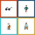 Flat Icon Cripple Set Of Ancestor, Disabled Person, Spectacles And Other Vector Objects. Also Includes Disability