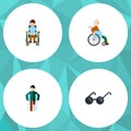 Flat Icon Cripple Set Of Disabled Person, Injured, Spectacles And Other Vector Objects. Also Includes Man, Crutch