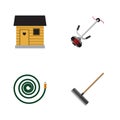 Flat Icon Dacha Set Of Grass-Cutter, Hosepipe, Stabling And Other Vector Objects. Also Includes Cutter, Barn, Hose