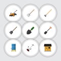 Flat Icon Dacha Set Of Grass-Cutter, Shovel, Stabling And Other Vector Objects. Also Includes Water, Farmhouse, Fork