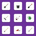 Flat Icon Dacha Set Of Grass-Cutter, Spade, Pail And Other Vector Objects. Also Includes Watering, Shovel, Fork Elements