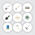 Flat Icon Dacha Set Of Hosepipe, Flowerpot, Container And Other Vector Objects. Also Includes Mower, Cutter, Garden