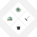 Flat Icon Dacha Set Of Hothouse, Hosepipe, Pail And Other Vector Objects. Also Includes Greenhouse, Harrow, Farm