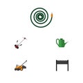 Flat Icon Dacha Set Of Lawn Mower, Hosepipe, Grass-Cutter And Other Vector Objects. Also Includes Bbq, Cutter, Garden Royalty Free Stock Photo