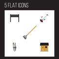 Flat Icon Dacha Set Of Pump, Grass-Cutter, Stabling And Other Vector Objects. Also Includes Bbq, Hoe, Stabling Elements.
