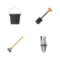 Flat Icon Dacha Set Of Tool, Pump, Pail And Other Vector Objects. Also Includes Hoe, Equipment, Gardening Elements.