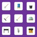 Flat Icon Dacha Set Of Tool, Stabling, Harrow And Other Vector Objects. Also Includes Barn, Bbq, Bucket Elements.