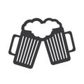 Flat Icon Design - Two Black Beer Mugs Filled with Frothy Drink - Icon Isolated on White Background