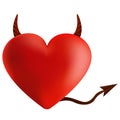 Flat icon devil heart with horns and a tail. Royalty Free Stock Photo