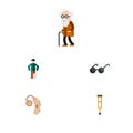 Flat Icon Disabled Set Of Injured, Ancestor, Spectacles And Other Vector Objects. Also Includes Old, Aid, Stand Elements