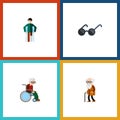 Flat Icon Disabled Set Of Wheelchair, Spectacles, Ancestor And Other Vector Objects. Also Includes Eyeglasses, Injured