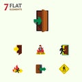 Flat Icon Door Set Of Entrance, Fire Exit, Entry And Other Vector Objects. Also Includes Pointer, Fire, Entrance Royalty Free Stock Photo
