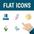 Flat Icon Ecology Set Of Floral, Cascade, Lunar And Other Vector Objects. Also Includes Lightning, Butterfly, Flower Royalty Free Stock Photo
