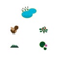 Flat Icon Ecology Set Of Pond, Berry, Lotus And Other Vector Objects. Also Includes Peak, Pond, Wing Elements.