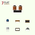 Flat Icon Electronics Set Of Resist, Transducer, Bobbin And Other Vector Objects. Also Includes Resist, Spool, Bobbin