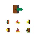 Flat Icon Emergency Set Of Directional, Fire Exit, Entrance And Other Vector Objects. Also Includes Arrow, Directional Royalty Free Stock Photo