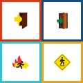 Flat Icon Emergency Set Of Entry, Fire Exit, Direction Pointer And Other Vector Objects. Also Includes Pointer, Door Royalty Free Stock Photo