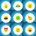Flat Icon Emoji Set Of Angel, Laugh, Hush And Other Vector Objects. Also Includes Emoji, Angel, Grin Elements. Royalty Free Stock Photo