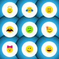 Flat Icon Emoji Set Of Angel, Laugh, Hush And Other Vector Objects. Also Includes Emoji, Angel, Grin Elements. Royalty Free Stock Photo