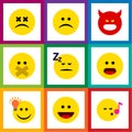 Flat Icon Emoji Set Of Asleep, Sad, Descant And Other Vector Objects. Also Includes Asleep, Smile, Emoticon Elements.