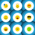 Flat Icon Emoji Set Of Frown, Happy, Love And Other Vector Objects. Also Includes Eyes, Wonder, Sad Elements.