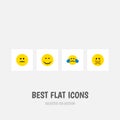 Flat Icon Emoji Set Of Hush, Smile, Cold Sweat And Other Vector Objects. Also Includes Sad, Emoji, Hush Elements. Royalty Free Stock Photo