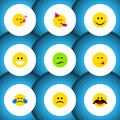 Flat Icon Emoji Set Of Joy, Frown, Cold Sweat And Other Vector Objects. Also Includes Tears, Face, Fun Elements. Royalty Free Stock Photo