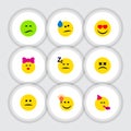 Flat Icon Emoji Set Of Love, Asleep, Tears And Other Vector Objects. Also Includes Displeased, Smile, Heart Elements.