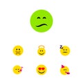 Flat Icon Emoji Set Of Party Time Emoticon, Angel, Love And Other Vector Objects. Also Includes Hush, Heart, Angel