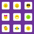 Flat Icon Emoji Set Of Sad, Cold Sweat, Frown And Other Vector Objects. Also Includes Light, Happy, Kiss Elements. Royalty Free Stock Photo