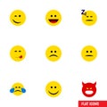 Flat Icon Emoji Set Of Sad, Cold Sweat