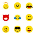 Flat Icon Emoji Set Of Smile, Hush, Angel And Other Vector Objects. Also Includes Face, Emoticon, Happy Elements.