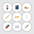 Flat Icon Equipment Set Of Sticky, Rubber, Copybook And Other Vector Objects. Also Includes Binder, Date, Clip Elements.