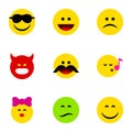 Flat Icon Expression Set Of Caress, Smile, Happy And Other Vector Objects. Also Includes Emoji, Frown, Pouting Elements.