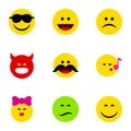 Flat Icon Expression Set Of Caress, Smile, Happy And Other Vector Objects. Also Includes Emoji, Frown, Pouting Elements. Royalty Free Stock Photo