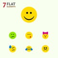 Flat Icon Expression Set Of Cross-Eyed Face, Tears, Cold Sweat And Other Vector Objects. Also Includes Joy, Smile