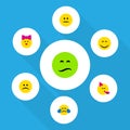 Flat Icon Expression Set Of Displeased, Smile, Frown And Other Vector Objects. Also Includes Emoji, Displeased, Joy
