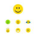 Flat Icon Face Set Of Grin, Joy, Cold Sweat And Other Vector Objects. Also Includes Smile, Tears, Angel Elements. Royalty Free Stock Photo