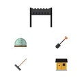 Flat Icon Farm Set Of Barbecue, Stabling, Harrow And Other Vector Objects. Also Includes Brazier, Farm, Farmhouse