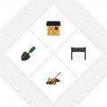 Flat Icon Farm Set Of Barbecue, Trowel, Stabling And Other Vector Objects. Also Includes Trowel, Barbecue, Spatula