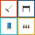 Flat Icon Farm Set Of Container, Harrow, Barbecue And Other Vector Objects. Also Includes Water, Botany, Flowerpot