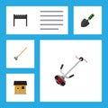 Flat Icon Farm Set Of Grass-Cutter, Stabling, Barbecue And Other Vector Objects. Also Includes Spatula, Brazier