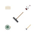 Flat Icon Farm Set Of Grass-Cutter, Wooden Barrier, Hosepipe And Other Vector Objects. Also Includes Tool, Fence