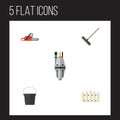 Flat Icon Farm Set Of Hacksaw, Wooden Barrier, Harrow And Other Vector Objects. Also Includes Equipment, Harrow, Saw